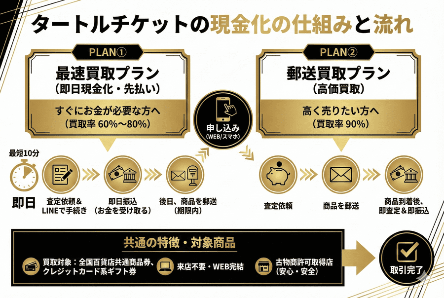 どんな仕組みで現金化できる?(商品購入→買取→振込の流れ)
