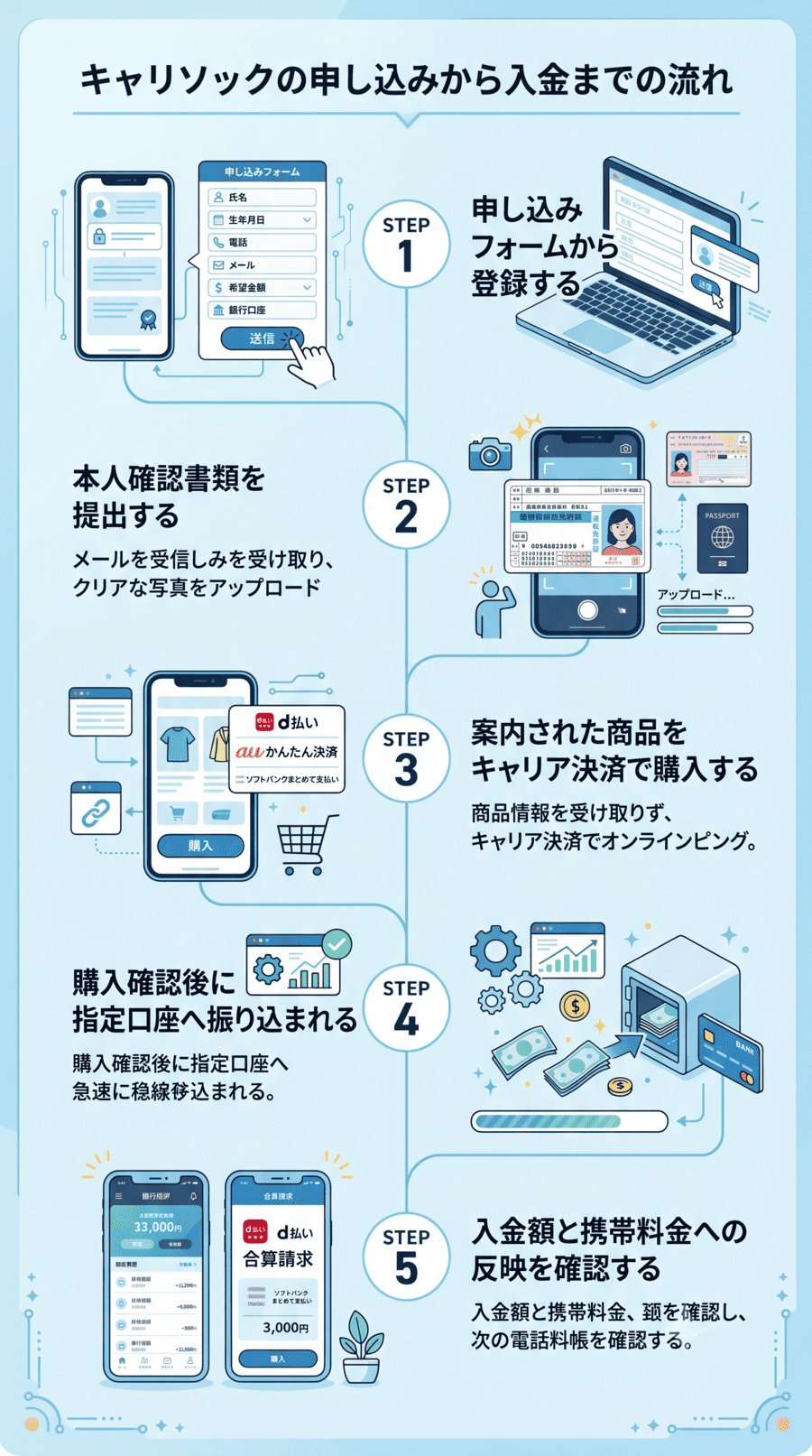 キャリソックの申し込みから入金までの流れ