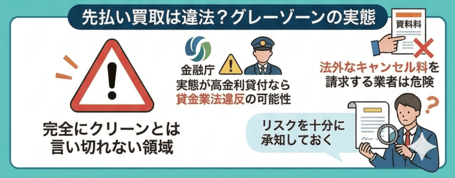 先払い買取は違法？金融庁の見解とグレーゾーンの実態