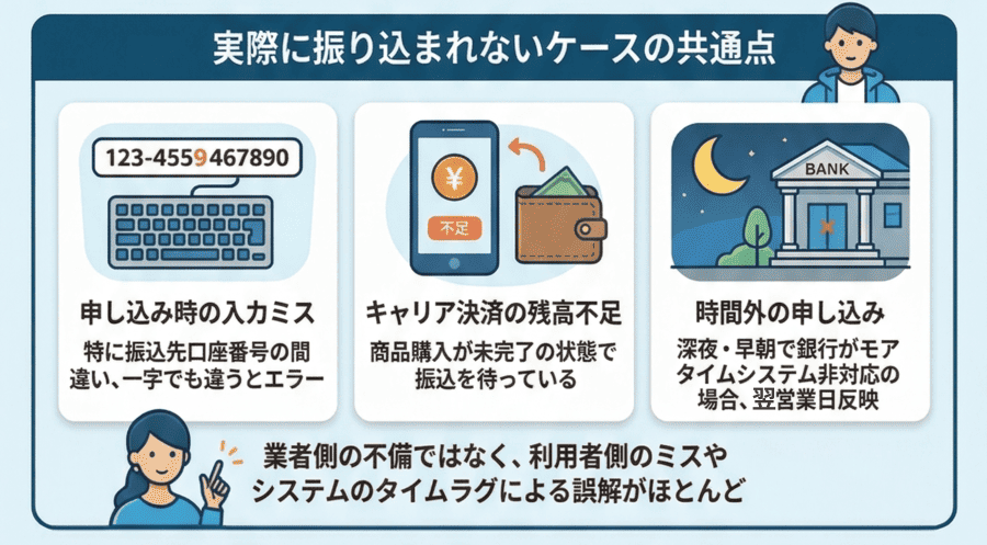 実際に振り込まれないケースの共通点